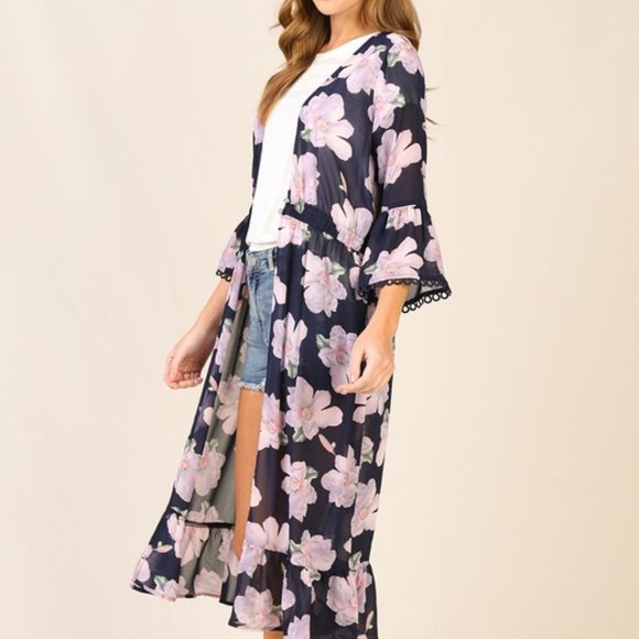 Floral print long kimono / cardigan - Picture 3 of 5